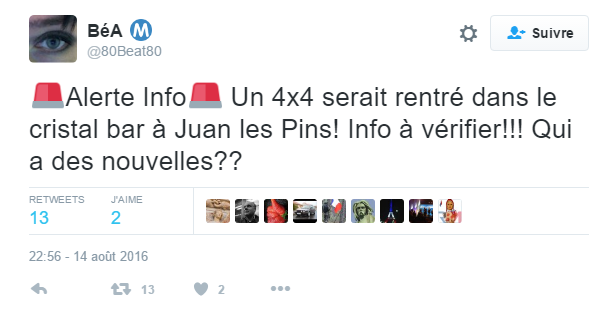 2016-08-15 17_09_54-BéA Ⓜ sur Twitter _ _🚨Alerte Info🚨 Un 4x4 serait rentré dans le cristal bar à