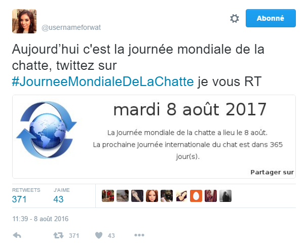 2016-08-30 15_56_30-️ sur Twitter _ _Aujourd’hui c'est la journée mondiale de la chatte, twittez sur